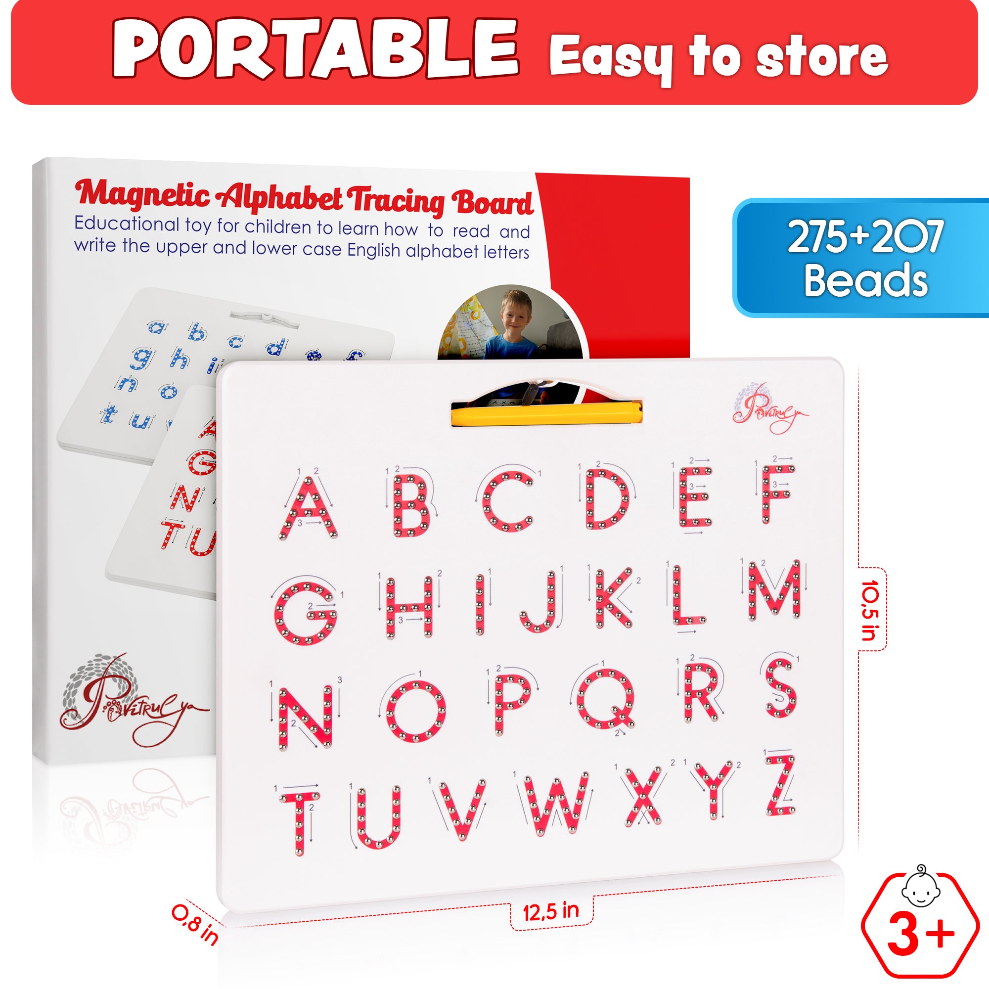 Magnetic Alphabet Tracing Board - ABC Magnets for Learn to Write with Magnetic Pen, Stem Toy Letters Learning